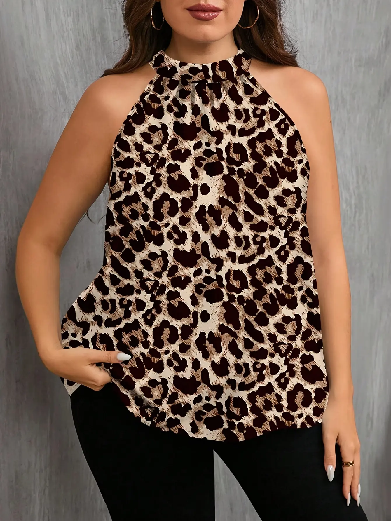 Women’s Leopard Print Halter Neck Crop Top gallery view