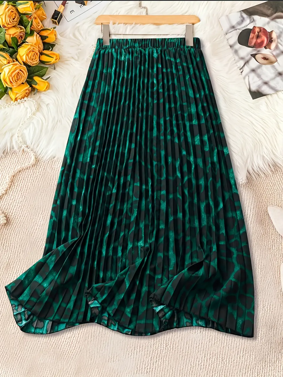 Women's Leopard Print Pleated Maxi Skirt