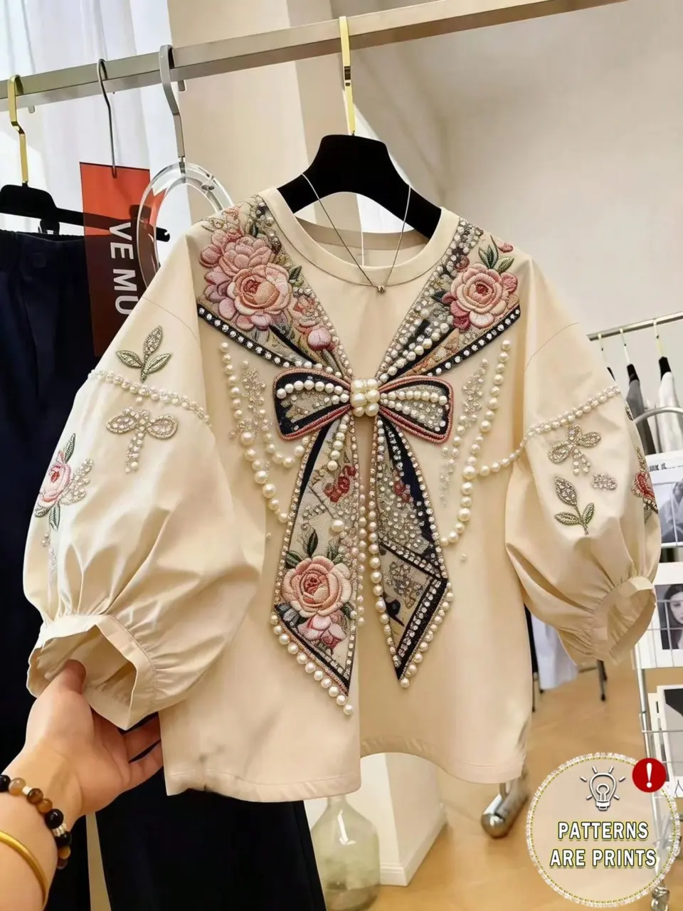 Women's Vintage Floral Petal Sleeve Longline Top