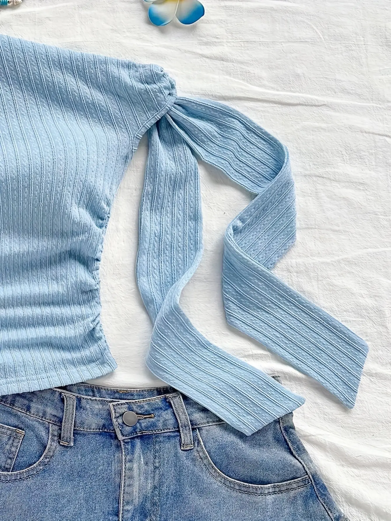 Women’s Blue One-Shoulder Tie-Strap Top gallery view