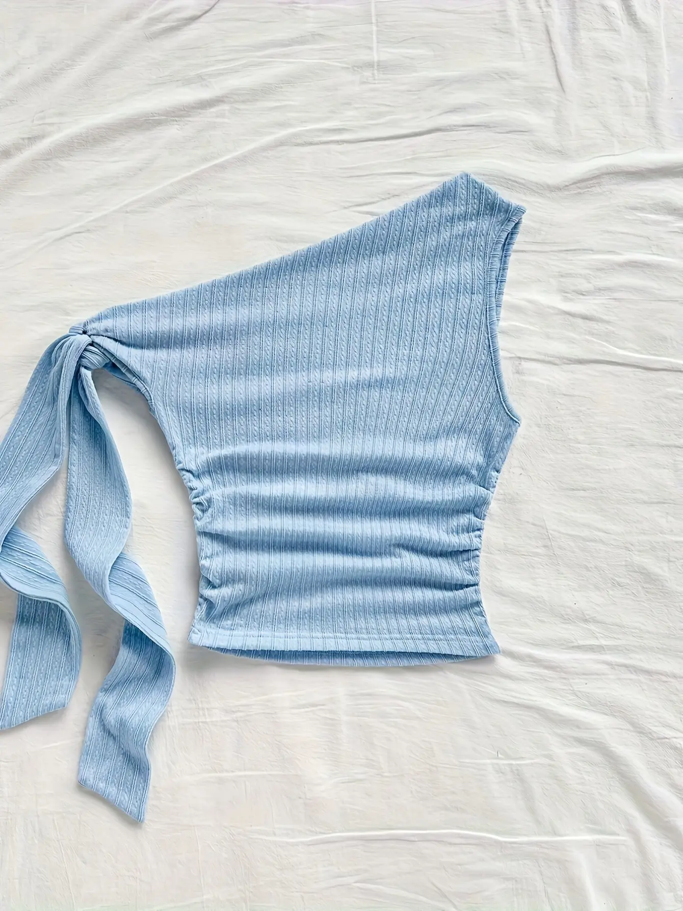 Women’s Blue One-Shoulder Tie-Strap Top gallery view