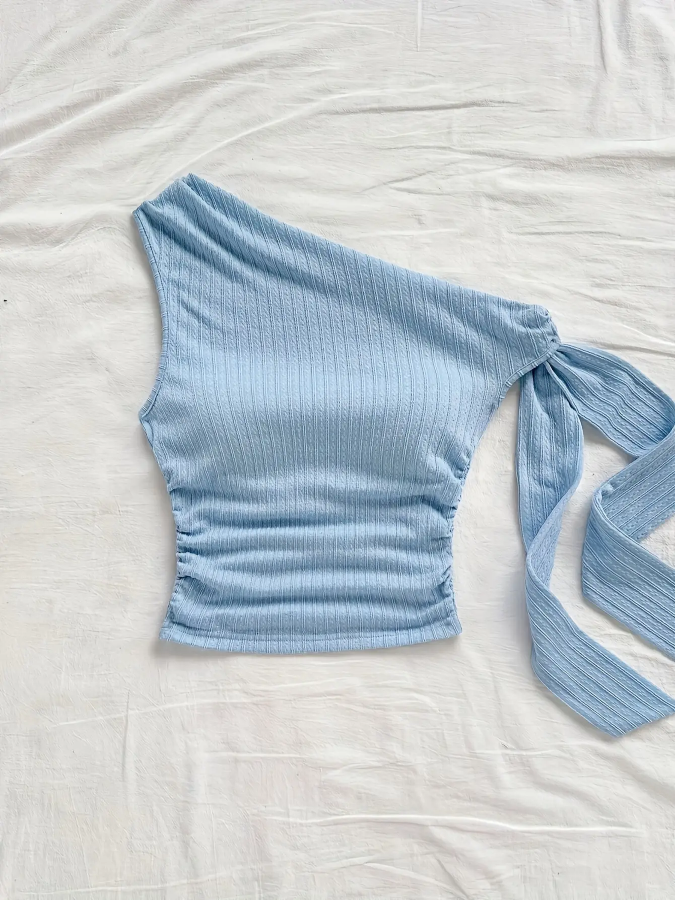 Women’s Blue One-Shoulder Tie-Strap Top gallery view