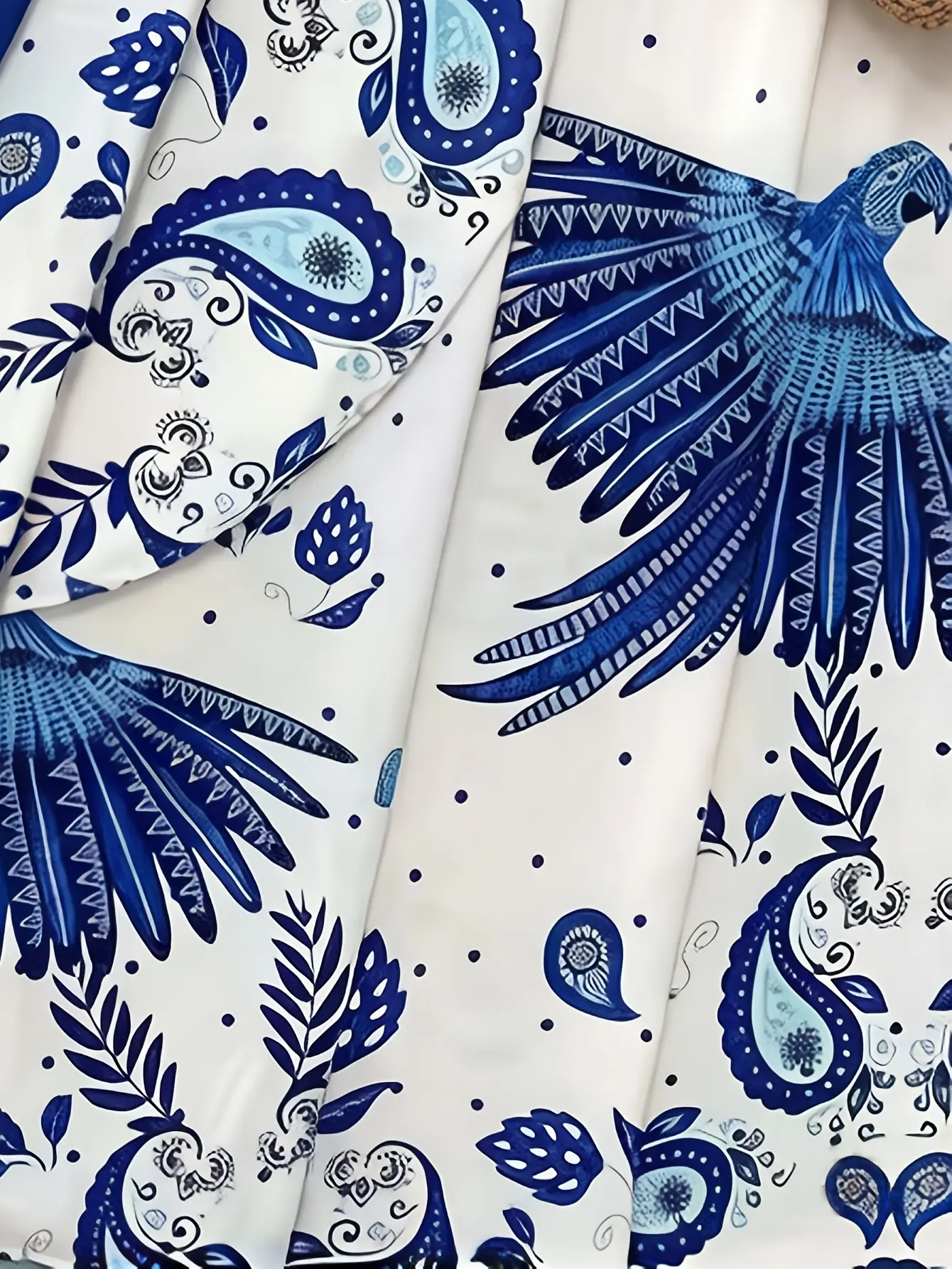 Women’s blue paisley skirt fabric detail