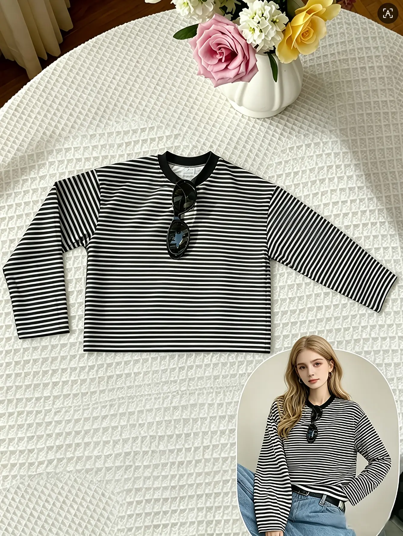 Women’s Striped Drop-Shoulder Relaxed T-Shirt gallery view