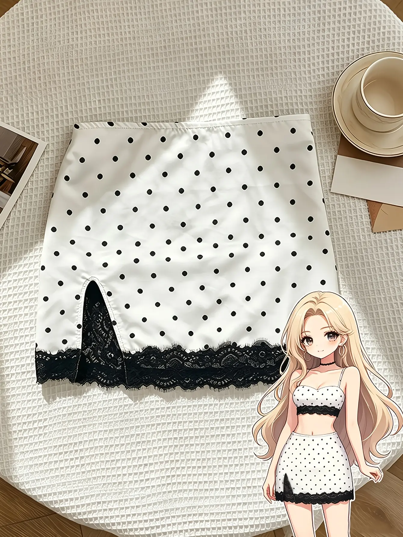 Women’s Polka-Dot Lace-Trim Skirt gallery view