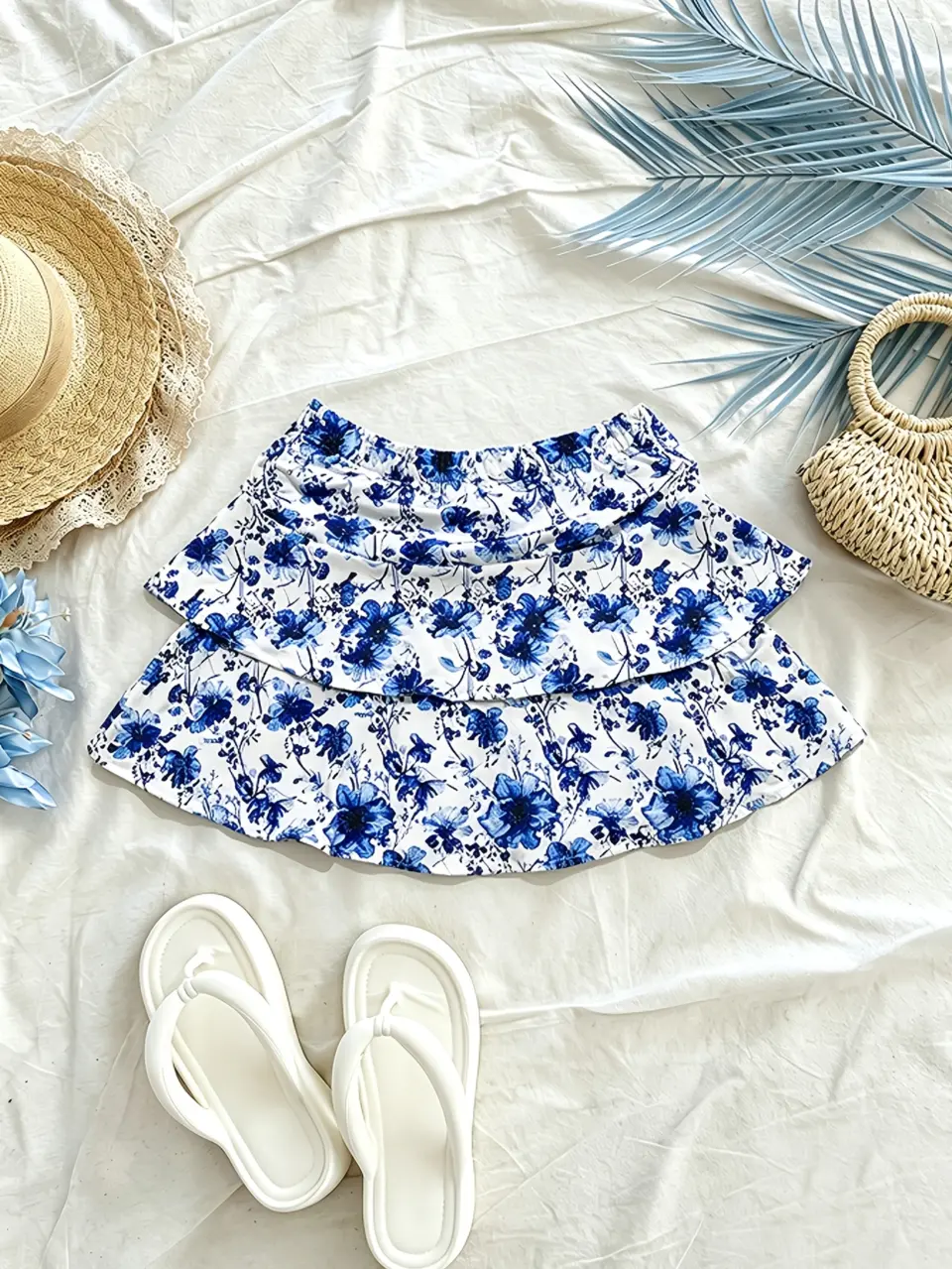 Women's Watercolor Floral Ruffle Tiered Mini Skirt