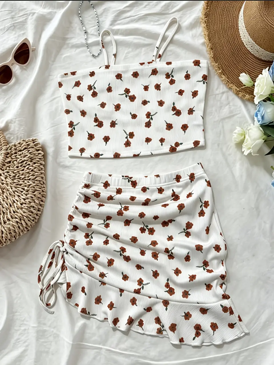 Women's Ditsy Floral Cami Top and Ruffle Skirt Set