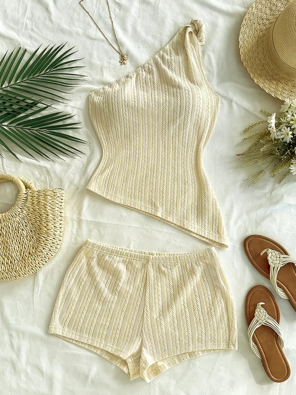 Women's One-Shoulder Asymmetric Top and Shorts Set