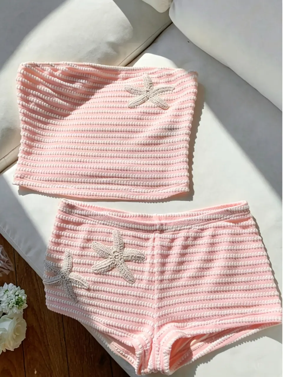 Women's 3D Starfish Cami Top and Striped Shorts Set