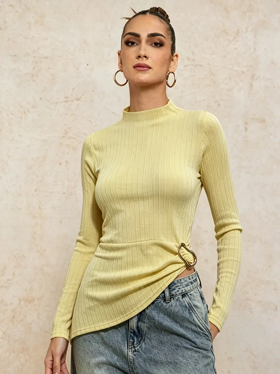 Women's Ring-Detail Ruched Asymmetric Top