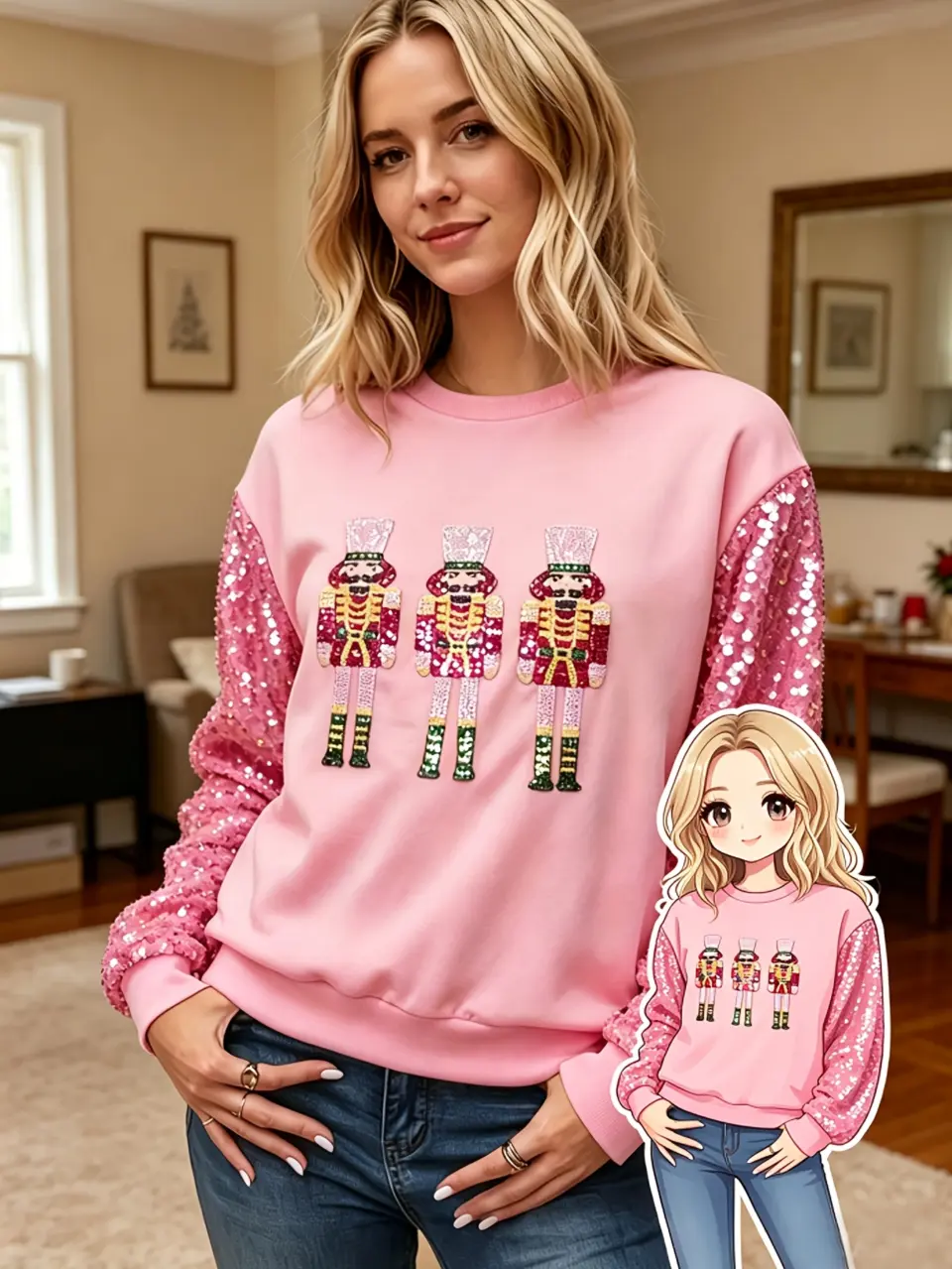 Women's Nutcracker Sequin Embroidered Sweatshirt