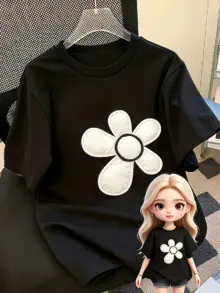 Women's Appliqué Crew-Neck Short-Sleeve Top