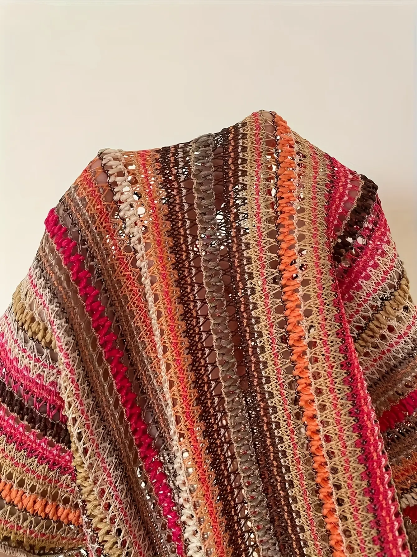 Close-up of multicolored striped crochet knit