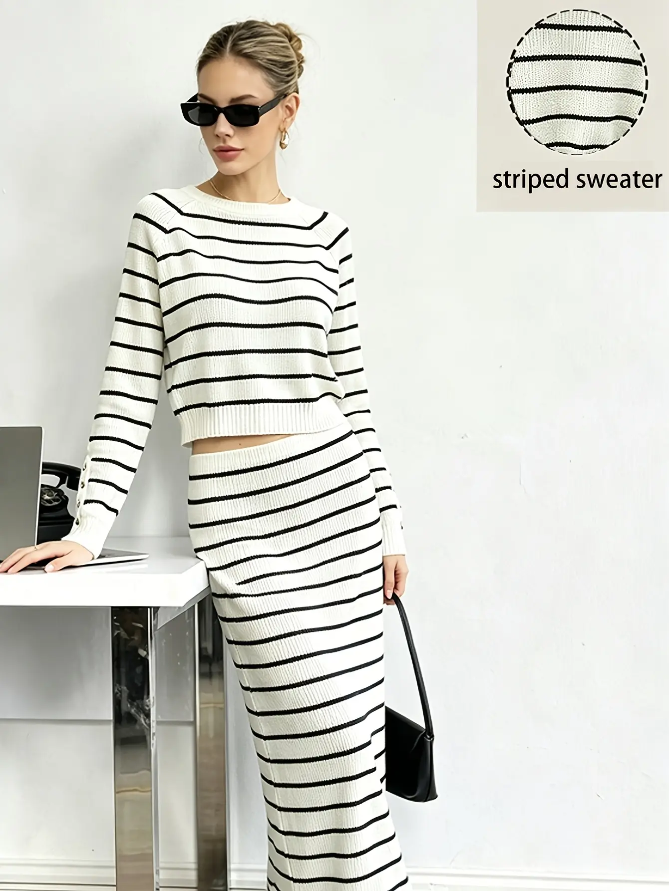 Women’s Striped Knit Top and Maxi Skirt Set gallery view