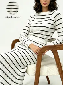 Women's Striped Knit Top and Maxi Skirt Set